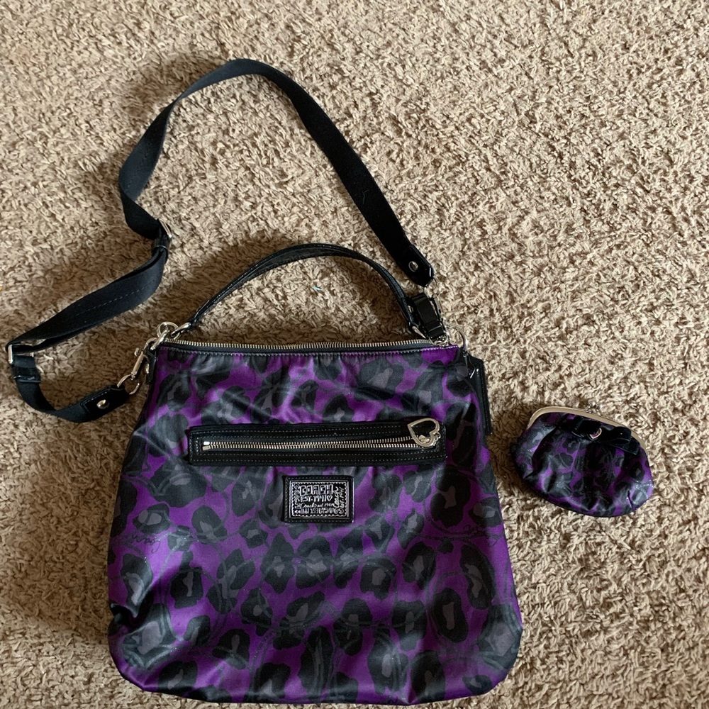 Purple leopard Coach crossbody purse. OBO